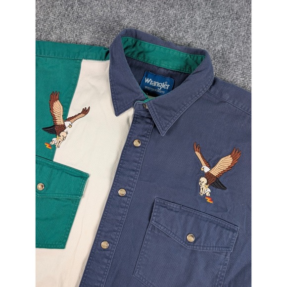 Vtg Wrangler Pearl Snap Gaucho Shirt Men Large Color Block Eagle Baby Embroidery - Picture 1 of 8